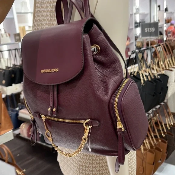 MICHAEL KORS CARGO JET SET MEDIUM BACKPACK GOLD CHAIN LEATHER TRAVEL NWT Bordeau MICHAEL KORS CARGO JET SET MEDIUM BACKPACK GOLD CHAIN  main image 2